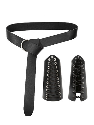 Набор Викинга (щитки наручные со шнуровкой+ремень) Черный