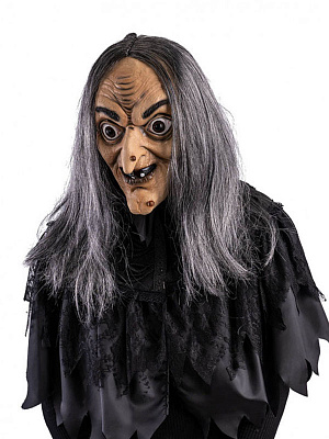 Маска Старая ведьма с волосами из латекса Бежевый-Серый