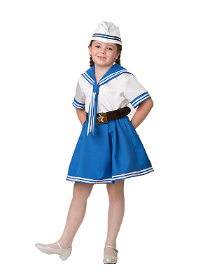 Костюм карнавальный "Морячка" (матроска, юбка, пилотка, ремень)											 Синий-Белый
