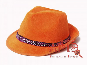 Шляпа из велюра,отделана декор. тесьмой Оранжевый