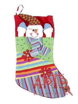 Носок для подарков "Снеговик радостный" Разноцветный