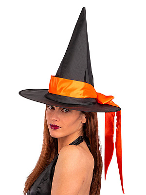 Шляпа ведьмы с оранжевым бантом Черный-Оранжевый
