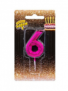 Свеча -цифра "6" Диамант Маджента