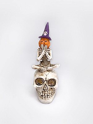 Декорация Скелет с головой тыквы на черепе Разноцветный