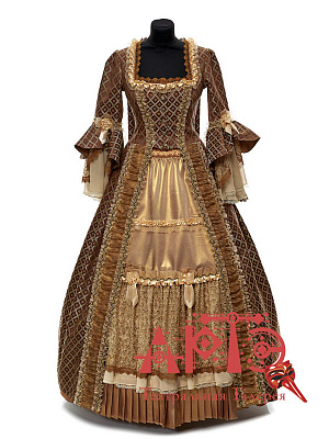 Платье "Рококо" со складками Ватто нач. 18 века Коричневый