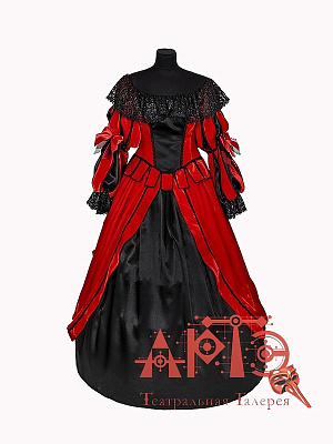 Платье французской моды XVI века Черный-Красный