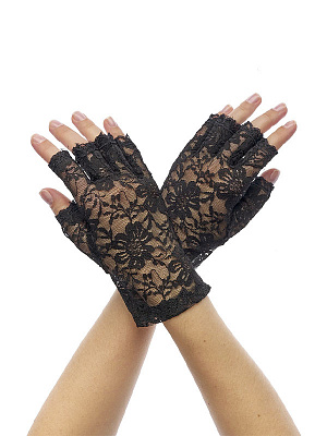 Перчатки кружевные, короткие, размер 6-8, длина 17 см. Черный
