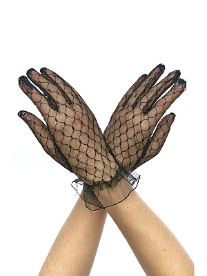 Перчатки "Ажур" из кружева, короткие, длина 20 см. Черный