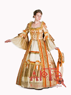 Платье "Рококо" со складками Ватто нач. 18 века Бежевый-Оранжевый