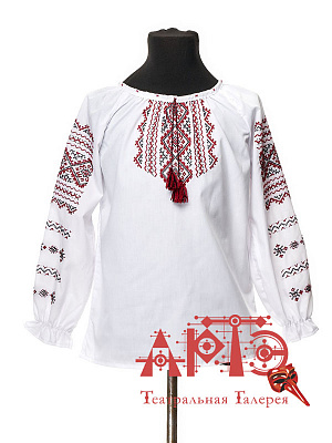 Блузка с вышивкой детская Белый-Красный