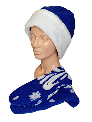 Комплект "Дед Мороз" (шапка, варежки) Синий