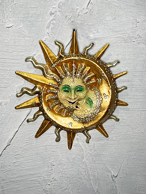 Панно декоративное на стену "Солнце и месяц" Золотой-Бежевый