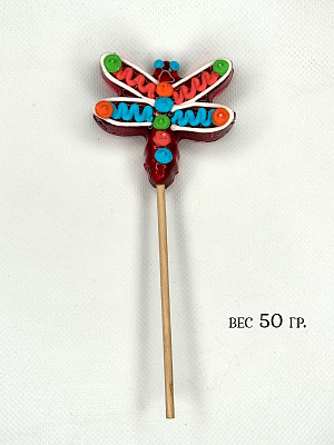 Карамель леденцовая на палочке "Стрекоза" (большие)  50  гр Красный