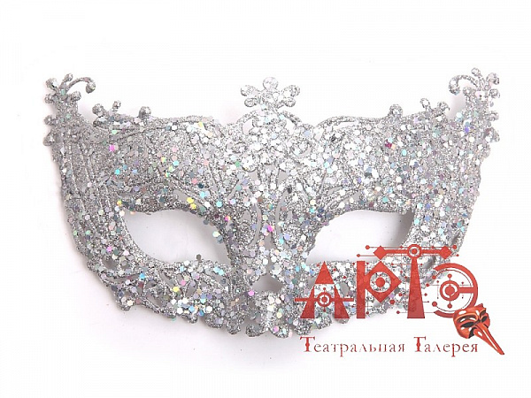 Полумаска с блёстками серебряная.