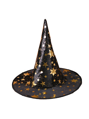 Шляпа ведьмы с звездами Черный-Золотой