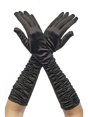 Перчатки атласные, до локтя, со сборкой, длина 40 см. Черный