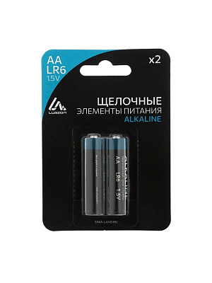 Батарейка алкалиновая (щелочная) LuazON, АА, LR6, блистер, 2 шт Разноцветный
