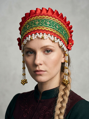 Кокошник "Инна"  Красный-Зеленый