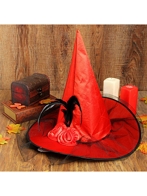 Шляпа "Ведьмочка" с фатой Красный