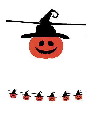 Гирлянда с милыми тыквами в черной шляпе ведьмы Оранжевый-Черный