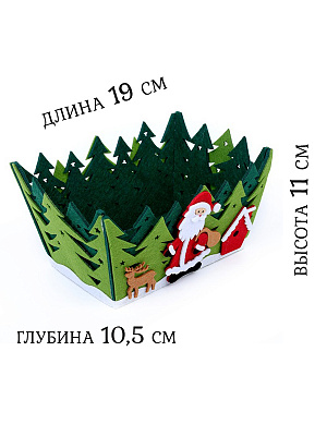 Новогодняя корзинка для декора "Дед Мороз в лесу" Разноцветный