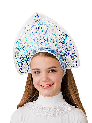 Кокошник "Иней" детский Белый-Синий